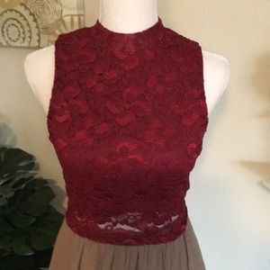 Burgundy Lace Cropped Top